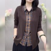 百搭显瘦打底衫 新款 宽松外套 衬衫 polo领洋气减龄时尚 时尚 拼色长袖