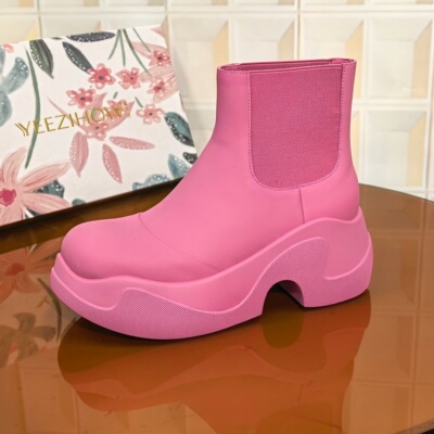 1188/5CM牛皮清仓撤柜断码处理烟筒靴圆头朋克风高跟靴子平跟时尚