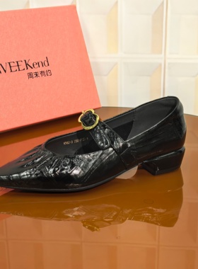 6562-3黑色/牛皮浅口四季单鞋玛丽珍鞋单鞋低跟鞋子女鞋夏季粗跟