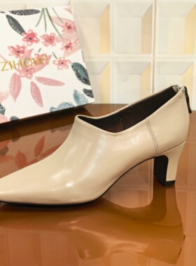 1307/3CM胎牛皮断码撤柜清仓处理套筒单鞋透气舒适高跟鞋女士尖头