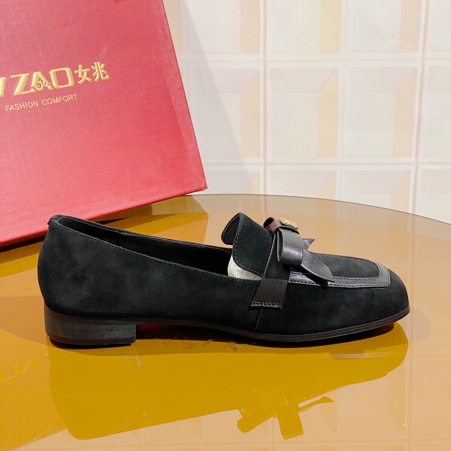 1057黑色/羊皮复古英伦风低跟方头舒适百搭春季女士单鞋乐福鞋