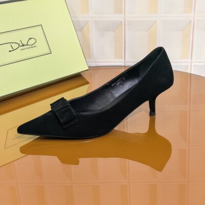 63D5/4CM羊皮清仓撤柜断码处理时尚百搭细跟尖头蝴蝶结女士春季新