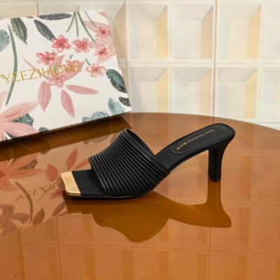 7607/6CM牛皮断码撤柜清仓处理百搭方头透气女鞋黑色性感时尚气质