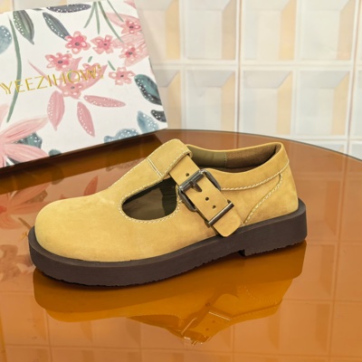 4245/3CM牛皮断码撤柜清仓处理单鞋防滑休闲风透气一脚蹬豆豆鞋圆