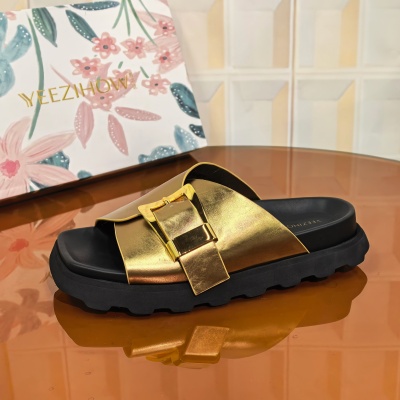 1856/2CM胎牛皮时尚舒适断码撤柜清仓处理夏露趾女字拖休闲沙滩鞋