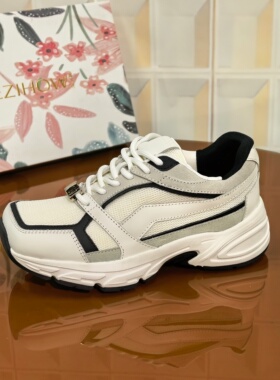 5840/4CM清仓撤柜断码处理牛皮女士拼色系带休闲鞋女款时尚休闲鞋