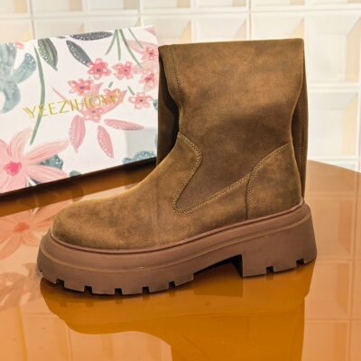 8932/5CM弹力绒清仓撤柜断码处理秋冬长筒圆头防滑增高英伦风潮流