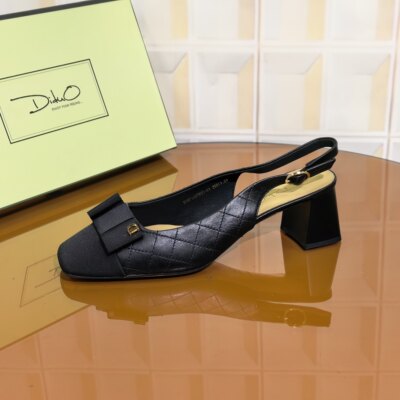 7A05/5CM羊皮清仓撤柜断码处理小香风夏季女款蝴蝶结方头粗跟凉鞋