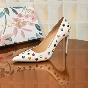 气质女鞋 8160 白色春季 撤柜清仓处理细跟高跟鞋 7CM羊皮防水断码