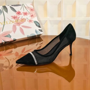 高跟鞋 撤柜清仓处理网细高跟时尚 防滑细跟 5CM羊京皮拼接断码 7950