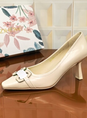 6126/5CM胎牛皮断码撤柜清仓处理细跟拼接尖头单鞋春季细跟高跟鞋