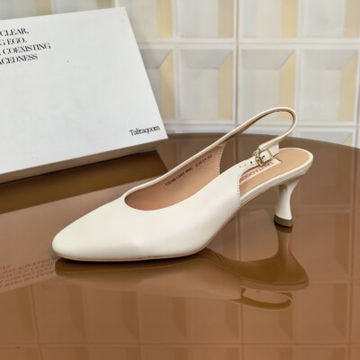 1345/4CM羊皮包头女王高跟鞋法式气质时尚白色夏季细跟高跟鞋