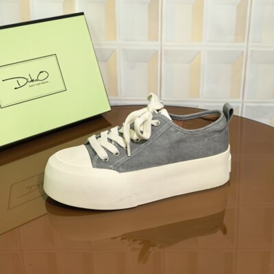 5355/5CM水洗布牛皮清仓撤柜断码处理女款厚底增高透气休闲系带帆