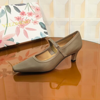 8677/3CM羊皮断码撤柜清仓处理厚款春季套脚细跟高跟鞋复古软气质