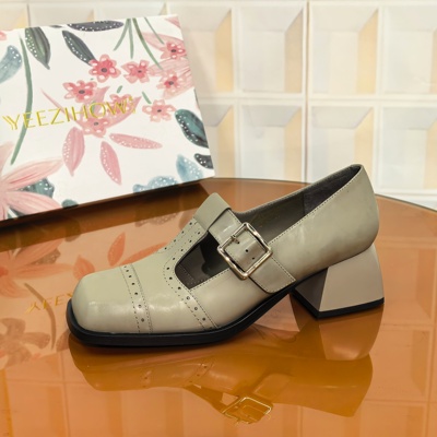 9011/5CM开边珠清仓撤柜断码处理方头魔术贴春季耐磨长圆头单鞋纯