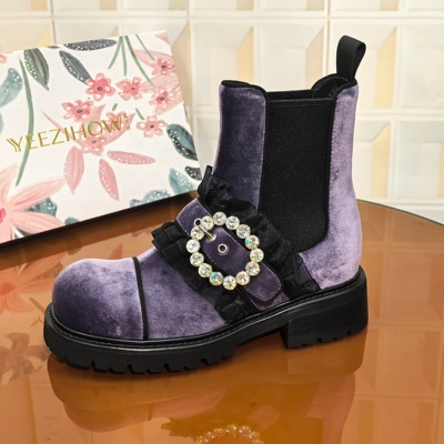 5789/3CM绒布清仓撤柜断码处理时装靴漆皮马丁靴后拉链女鞋英伦风