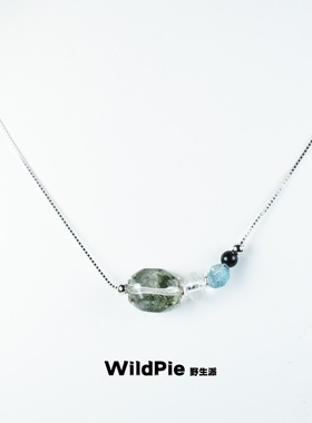 正品绿幽灵黑曜石白水晶银项链