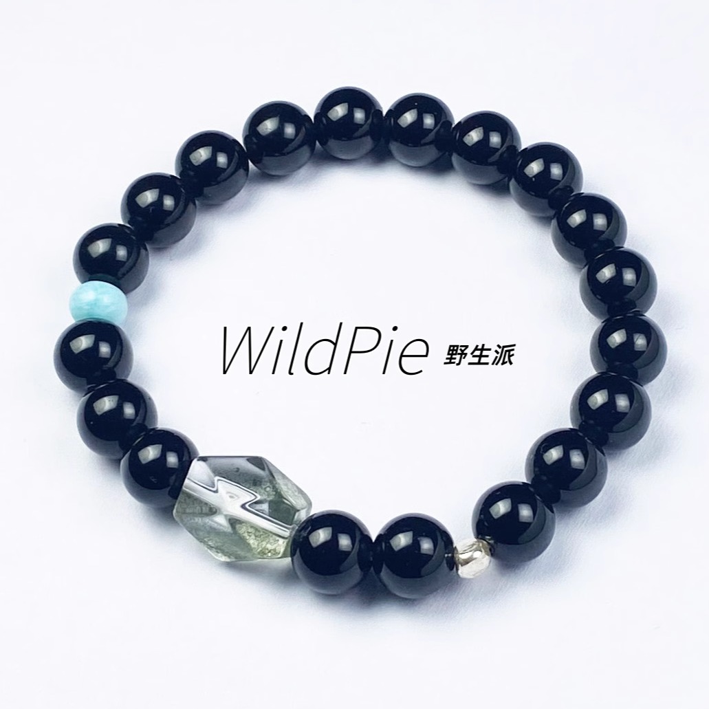 天然黑曜石海纹石绿幽灵个性手链