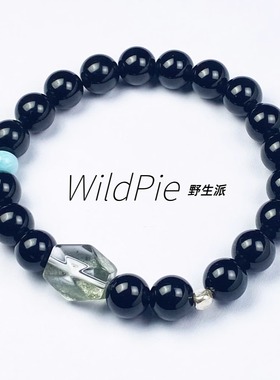 天然黑曜石海纹石绿幽灵个性手链