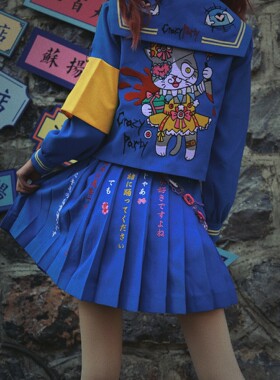 六酱原创定制疯狂派对系列日文刺绣特攻秋冬不良JK水手服制服