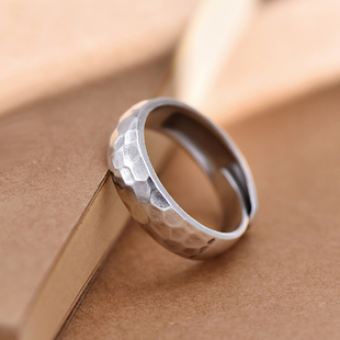 999足银戒指男女款锤纹情侣指环手工个性复古纯银饰品开口可调节