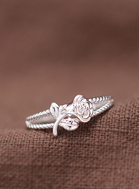 999纯银玫瑰花戒指可调节