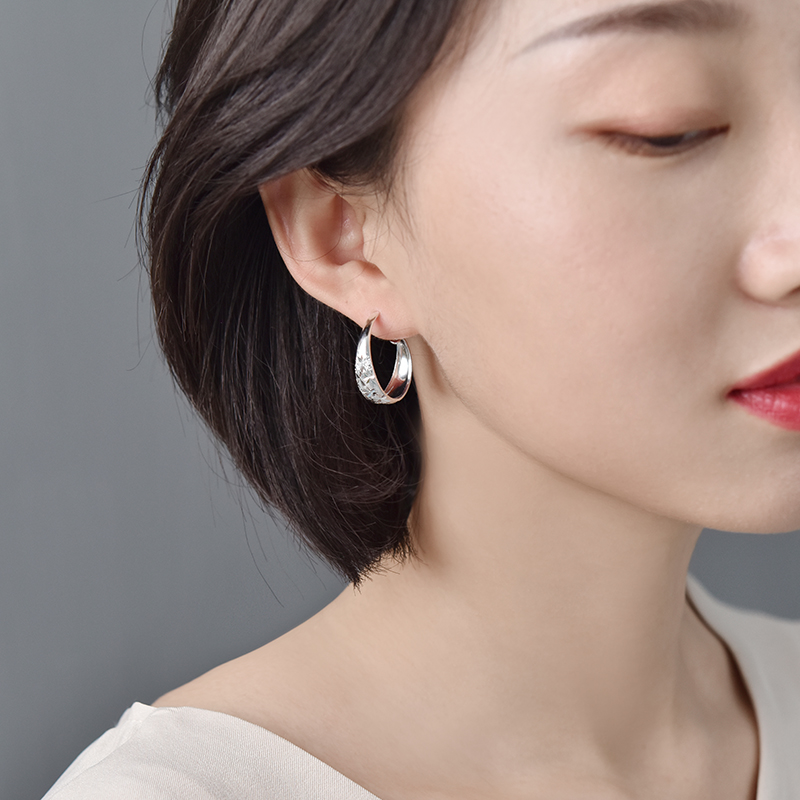 999纯银耳环女气质简约复古满天星耳圈送妈妈中老年耳饰耳扣耳坠