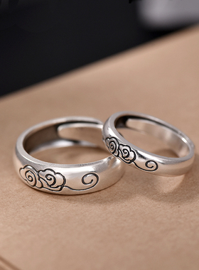 男女对戒999纯银复古手工戒指