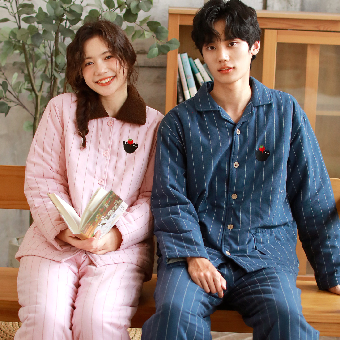 『眠岛』冬季情侣睡衣纯棉超厚保暖三层夹棉棉袄男女可外穿家居服