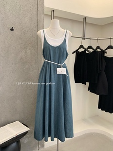 伊嘉韩版 牛仔吊带连衣裙 Y.JIA 慵懒风长款 女 简约u领背心时尚 套装