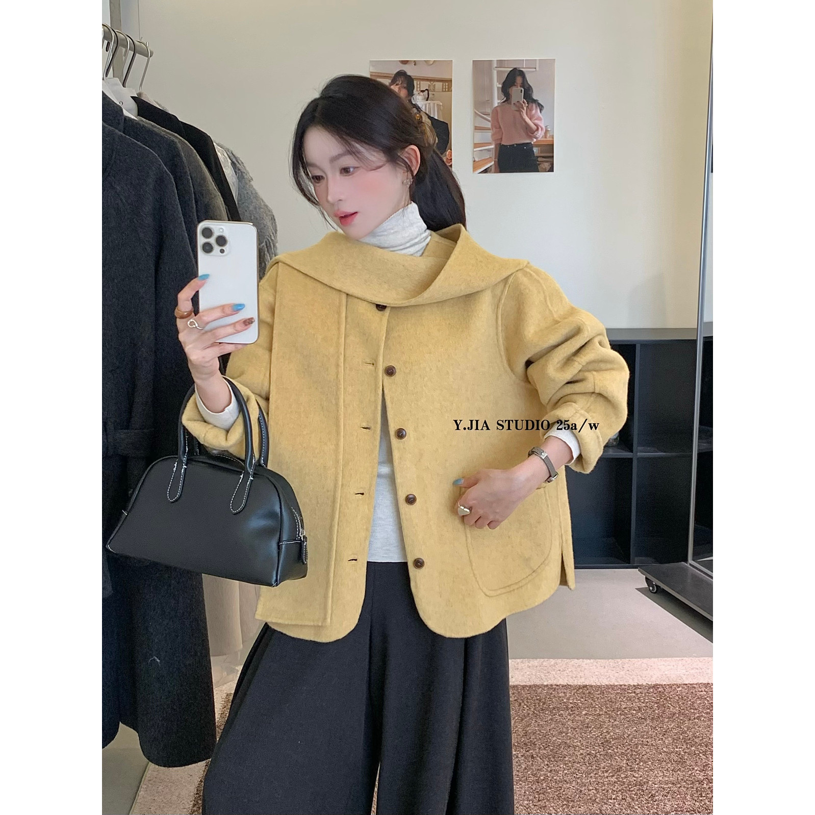 Y.JIA 伊嘉韩系甜美设计感可拆卸帽子羊毛大衣女双面毛呢子短外套,女装/女士精品,毛呢外套,淘宝优惠券,粉丝福利购,淘宝优惠卷