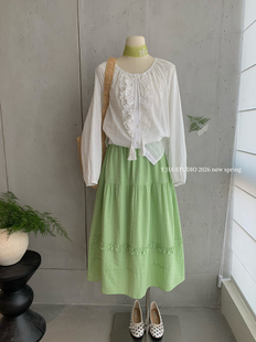 松紧腰半身裙套装 温柔风甜美肌理感绑带花边小衫 伊嘉法式 Y.JIA
