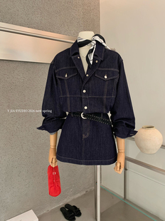 Y.JIA 连衣裙女春夏小个子短裙 伊嘉港风复古收腰显瘦水洗牛仔衬衫