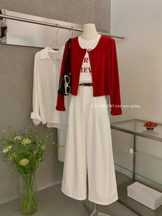 套装 阔腿宽松显瘦休闲裤 针织开衫 Y.JIA伊嘉韩系百搭印花字母T恤