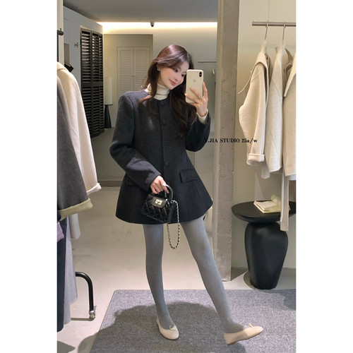 Y.JIA 伊嘉法式高级感收腰显瘦羊毛大衣女秋冬中长款气质毛呢外套