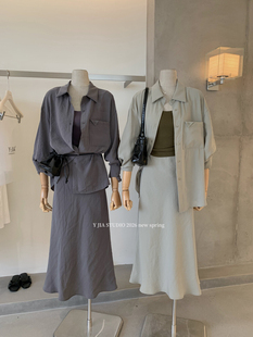 鱼尾半身裙套装 Y.JIA 自带胸垫吊带背心 宽松衬衫 女 伊嘉韩系薄款