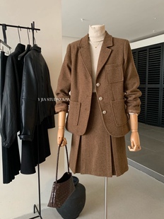 半身裙套装 压褶中长款 女 短外套 Y.JIA伊嘉东京故事秋冬高智感西装