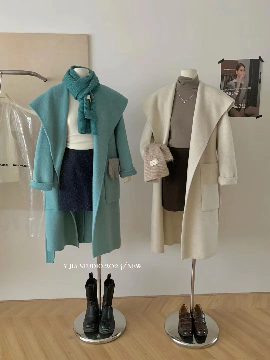 ins风大翻领洋气双面毛呢大衣女