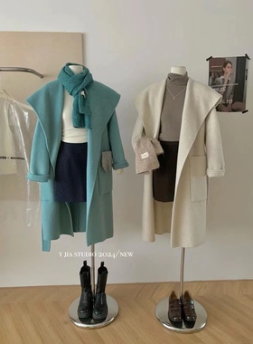 Yi.Jia伊嘉秋冬宽松大翻领高端双面毛呢外套女加厚长款羊绒大衣潮