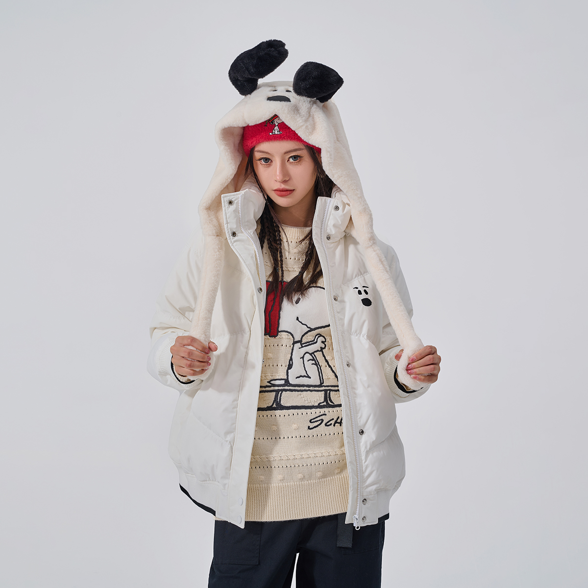 Fun2025秋冬季商场同款史努比联名时尚运动连帽动耳卡通狗羽绒服