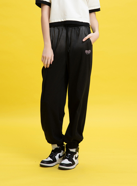 Fun2025秋季商场同款束口针织长裤子女渐变做旧黑色休闲裤运动裤