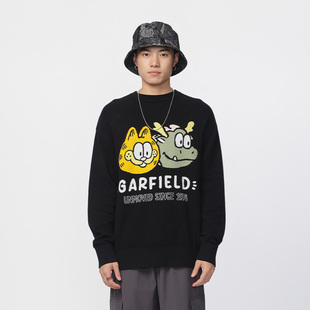 Fun潮牌春季新款套头毛衣圆领加菲猫卡通保暖情侣款男女同款