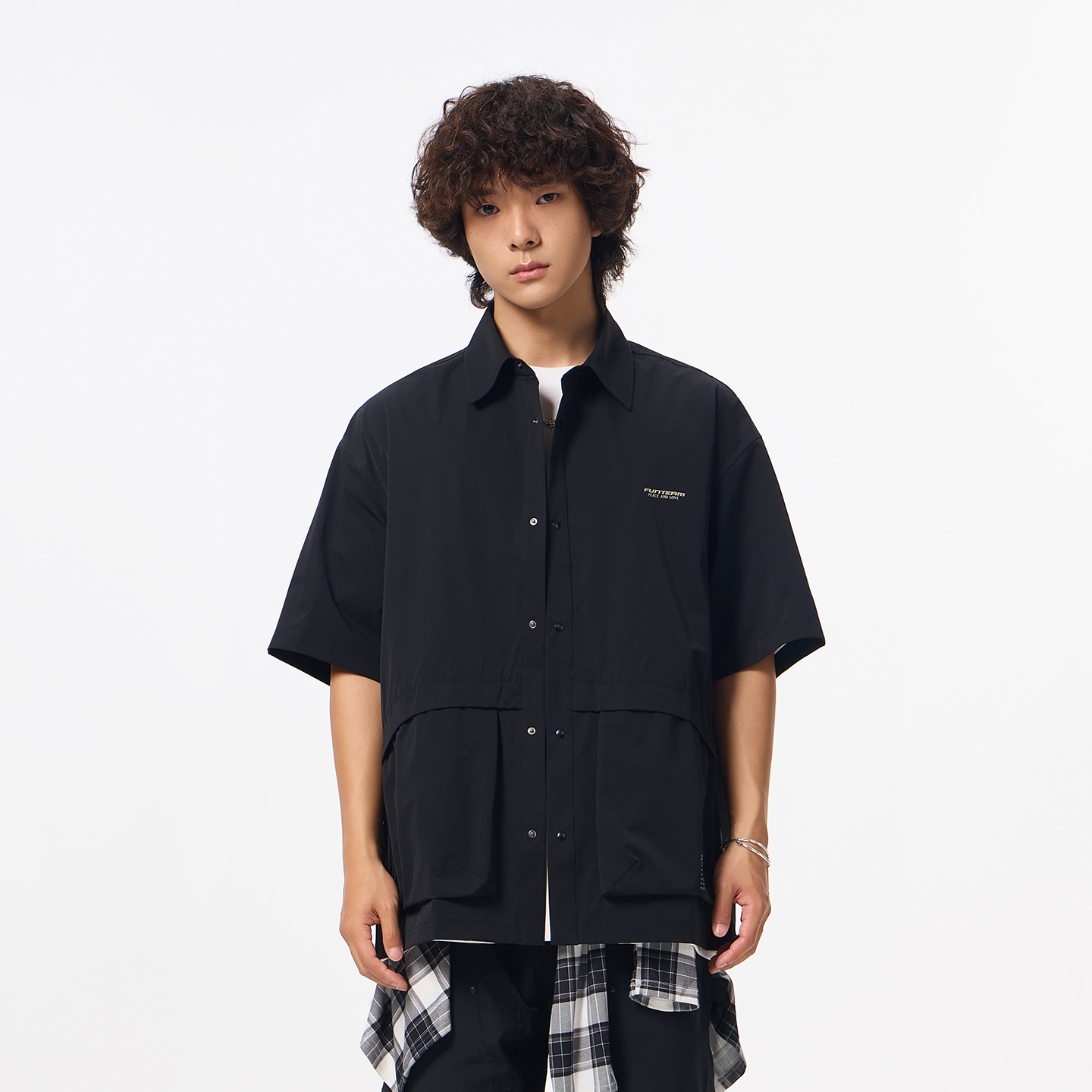 Fun25夏季新品潮牌工装衬衫男女宽松短袖衬衫字母半袖外套