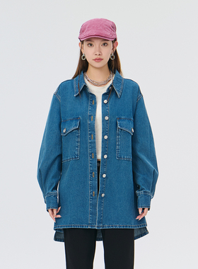 Fun商场同款时尚牛仔宽松版牛仔衬衫FMC443A1L