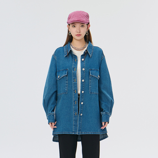 Fun商场同款时尚牛仔宽松版牛仔衬衫FMC443A1L