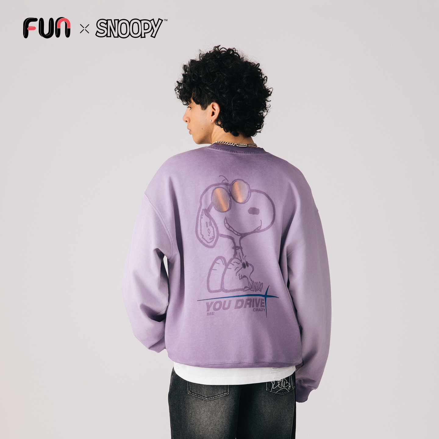 Fun2025秋冬季商场同款史努比联名紫色长袖套头衫宽松卫衣男女