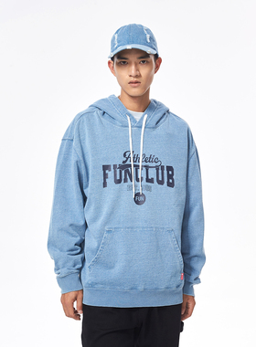 Fun商场同款时尚牛仔宽松版连帽套头卫衣FMU14301L