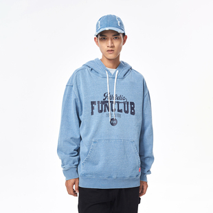 Fun商场同款时尚牛仔宽松版连帽套头卫衣FMU14301L