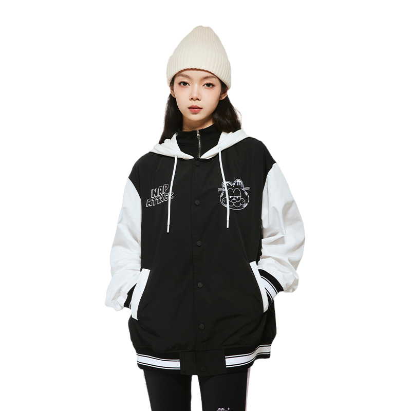 Fun潮牌棉服宽松男女款秋冬新款加菲猫联名卡通印花情侣连帽夹克