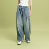 阔腿裤 Fun2025春夏线下商场同款 打褶牛仔长裤 FMK951A8L